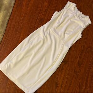 BN Calvin Klein White Sleeveless Dress with daisy eyelets on neckline & sleeves